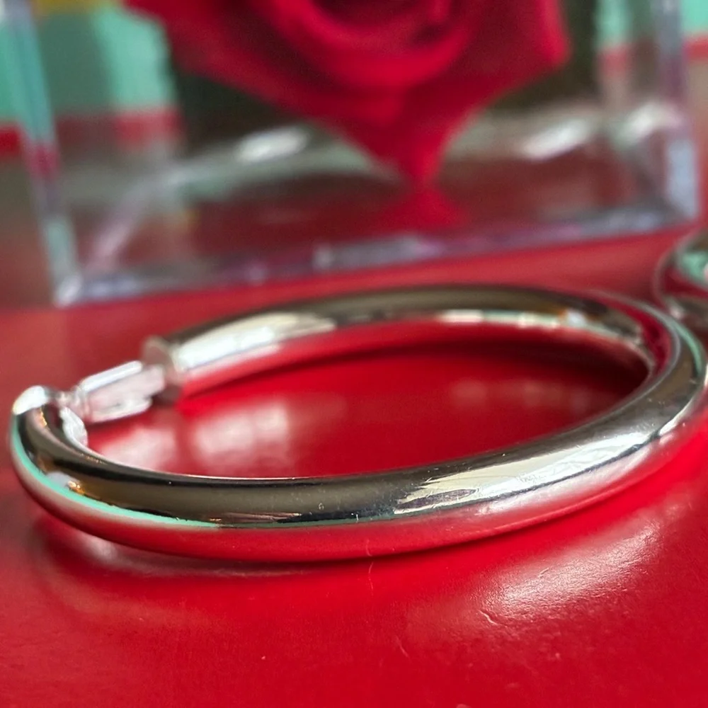 925 Silver Earrings,Classic Chunky Hoop Earrings in Silver